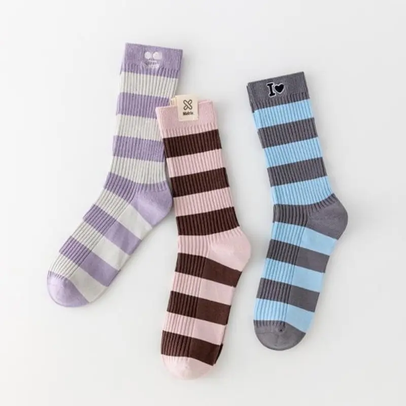 Wholesale New Design Custom Warm Colorful Striped Crew Socks for Women