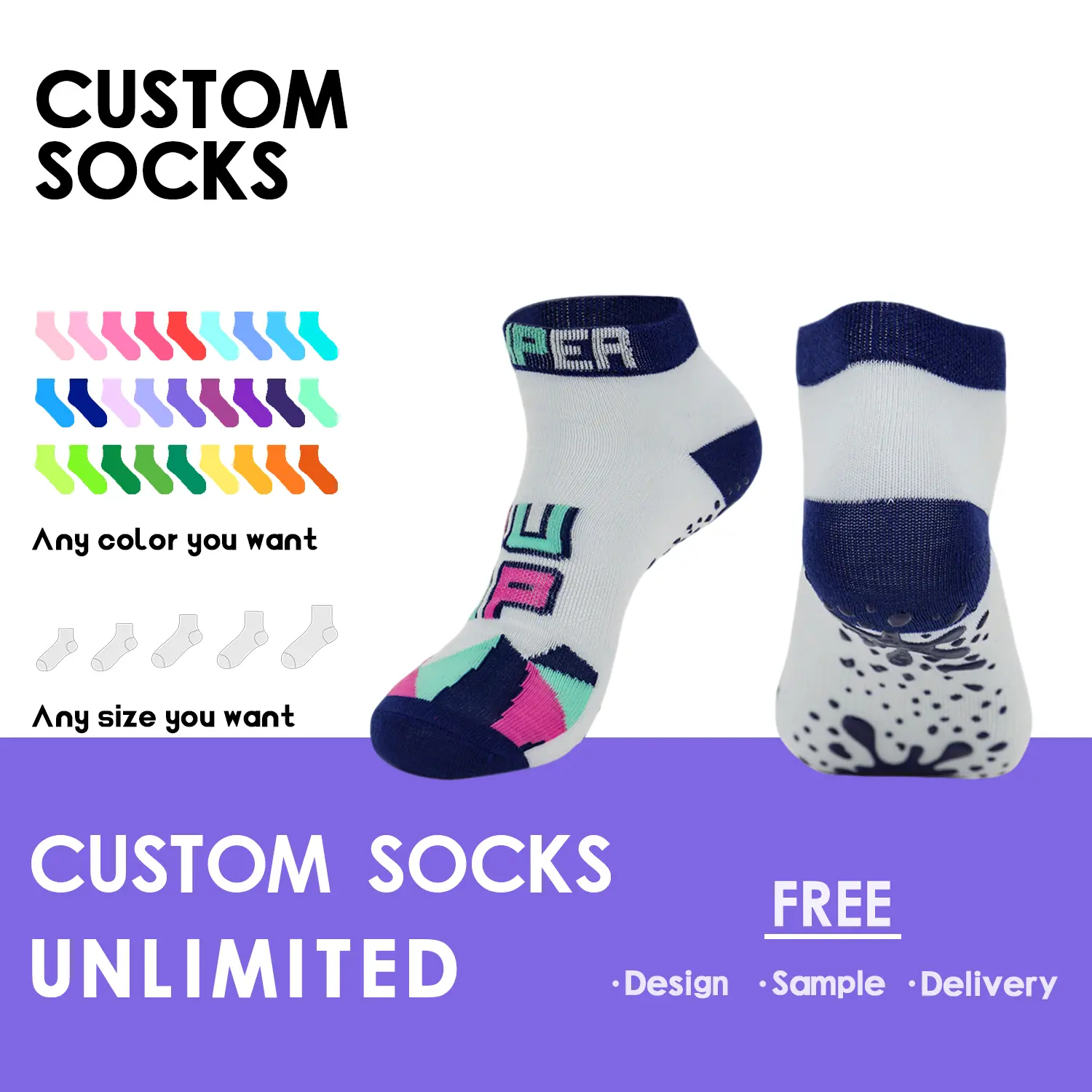 Wholesale Manufacturer Unisex Crew Trampoline Socks Grip Socks