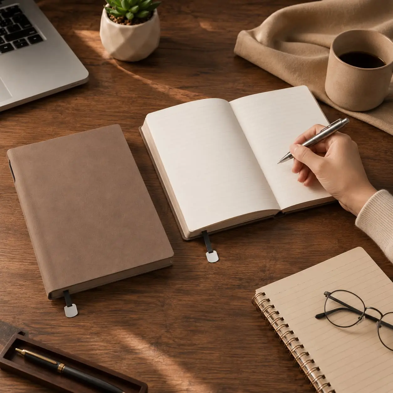 Wholesale Custom A5 Soft-Touch PU Hardcover Notebook with Pen Slot | 200 Pages Manufacturers, Factory