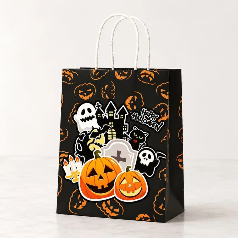 Wholesale Custom Halloween Paper Gift Bags | Black & Orange Party Packaging Supplier, Factories