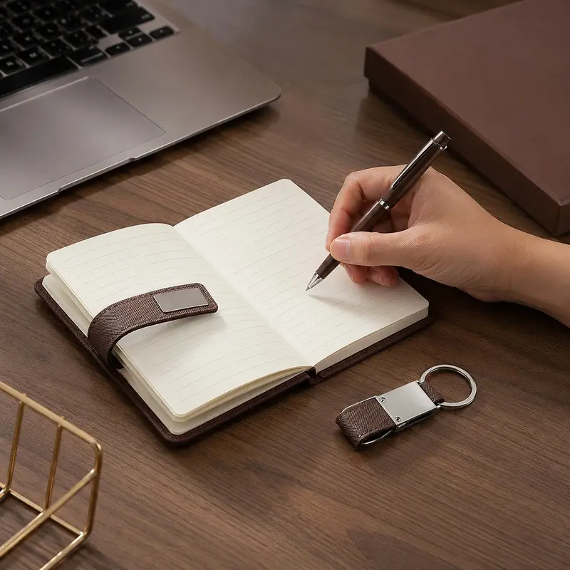 Custom Compact Business Gift Set with Notebook, Pen and Keychain