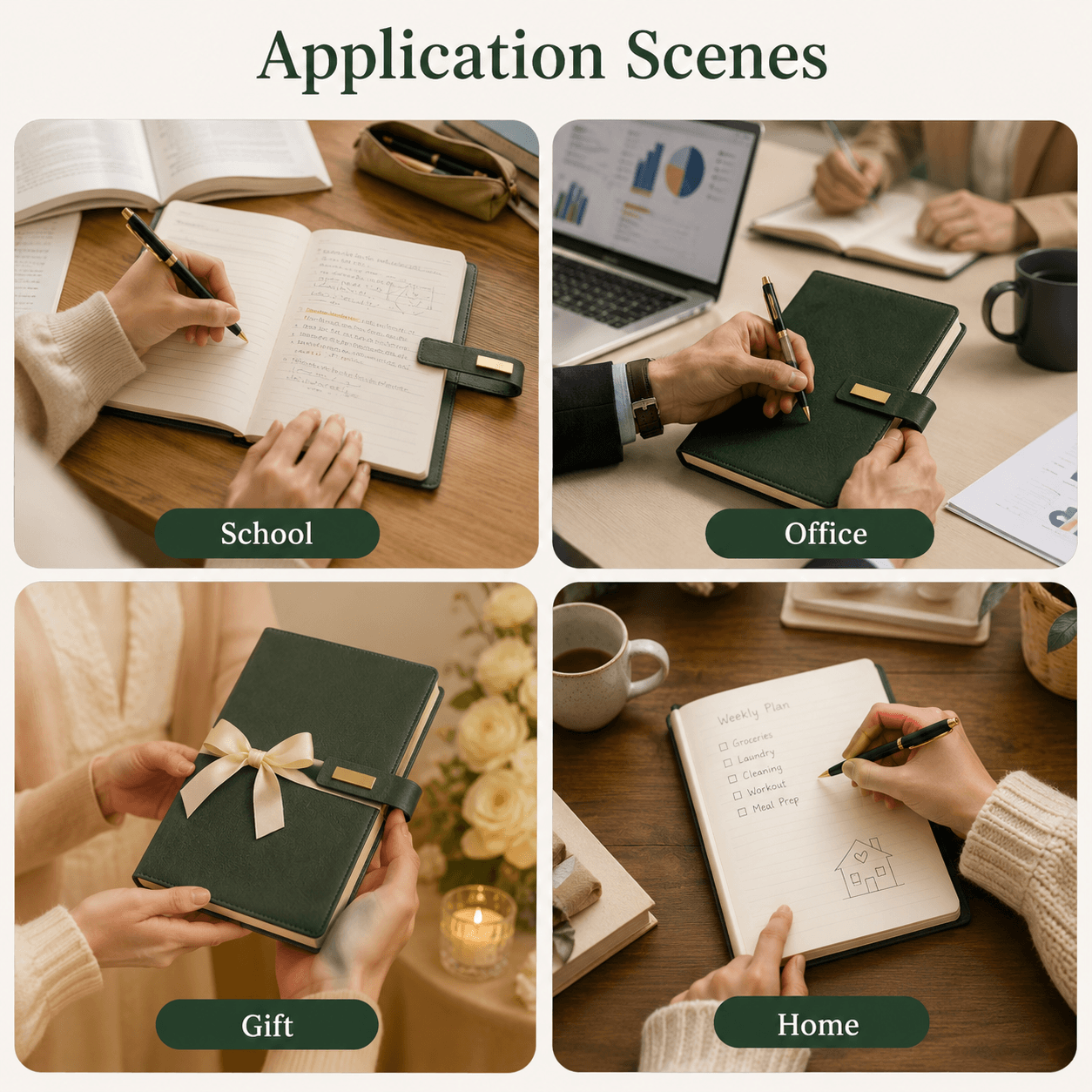 Application scenes for school office gift and home use of A5 notebook