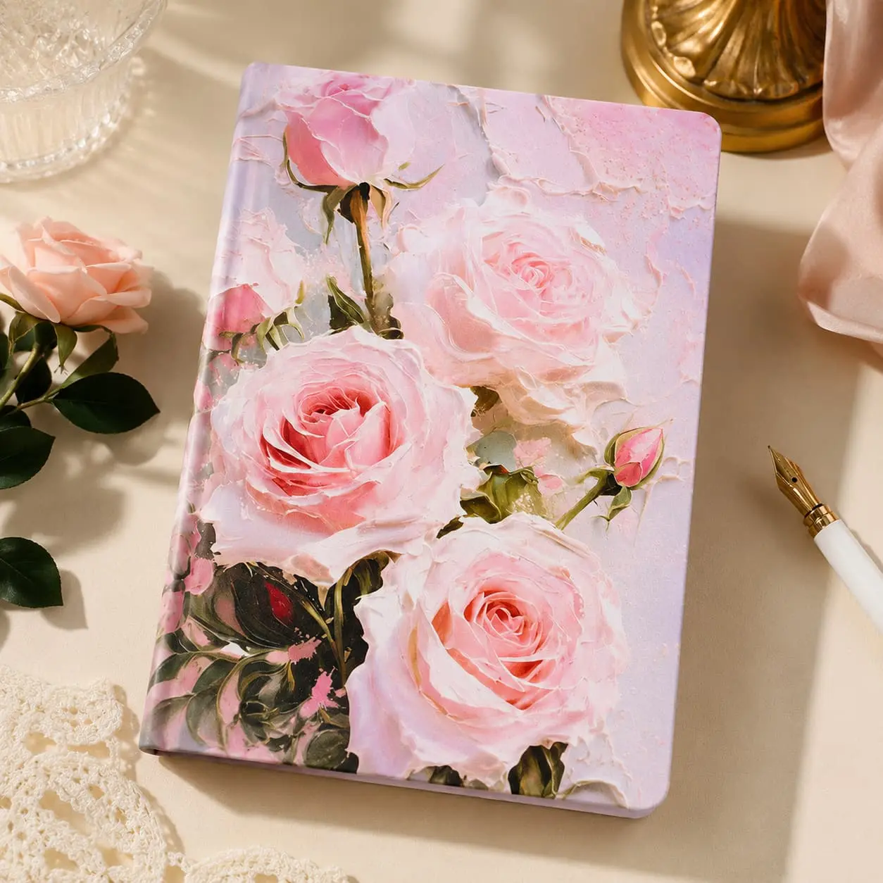 China Custom A5 Rose Floral PU Hardcover Notebook | Lined Journal Supplier, Factory