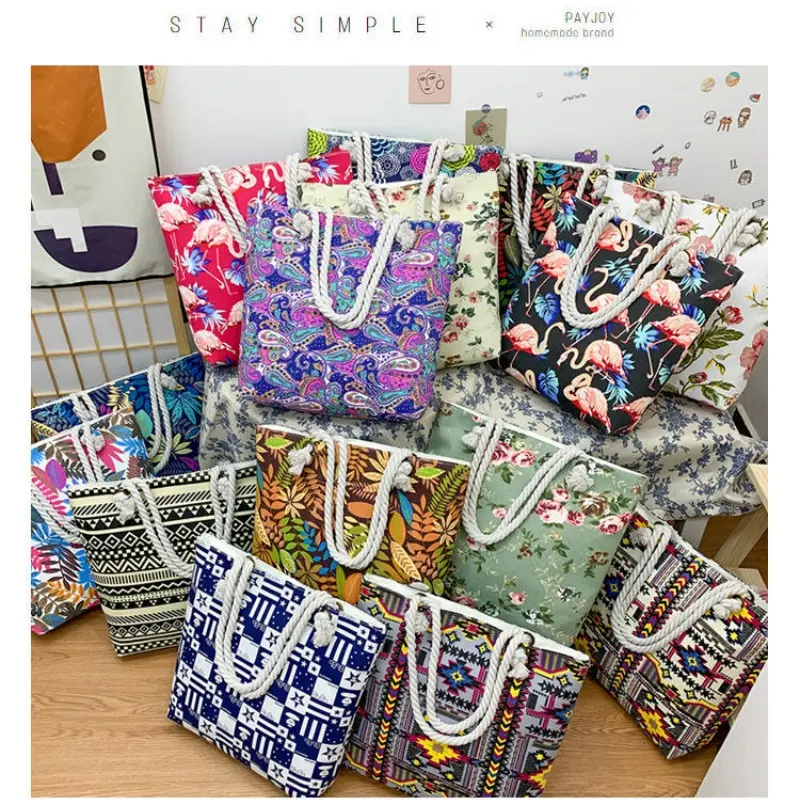 Custom Internet Celebrity Korean Style Canvas Bag Zipper Closure Embroidered Fabric Manufacturers, Factories