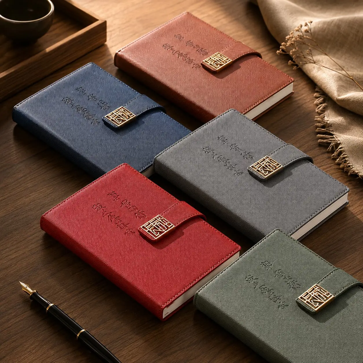 China Custom A5 Woven-Texture PU Gold Buckle Notebook | 264 Page Manufacturer, Factories