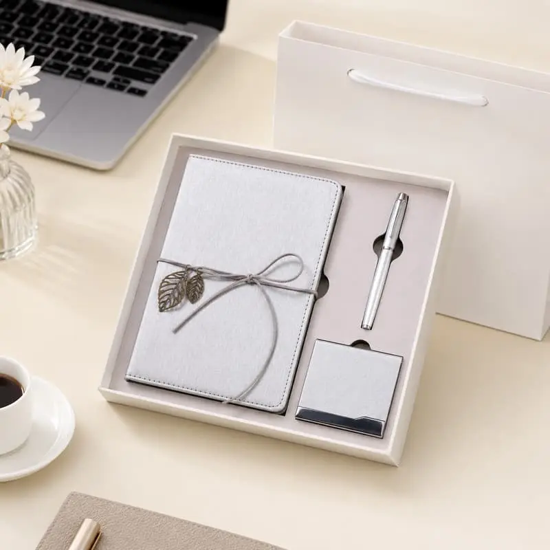 Custom Silver Notebook Pen Card Holder Gift Set