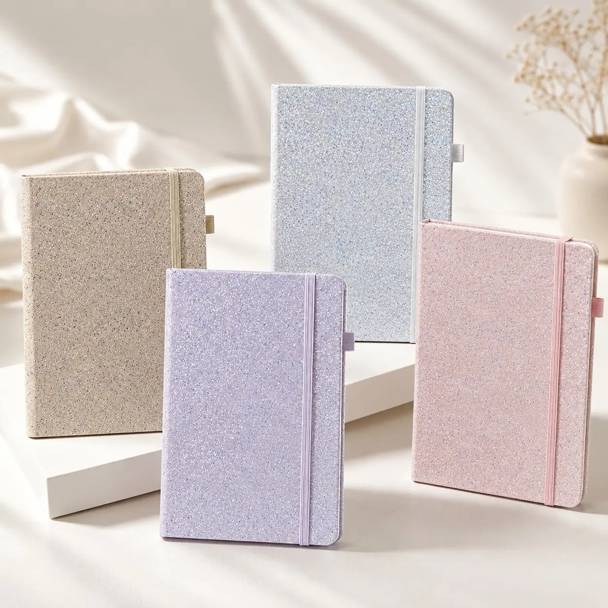 China Custom A5 Glitter PU Hardcover Notebook with Elastic Band | 192 Pages Factories, Factory