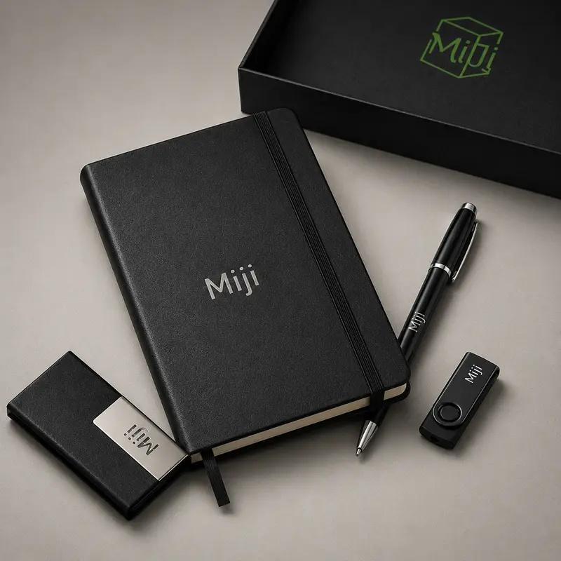 Custom Black Executive Gift Set with Notebook, Pen, USB Drive and Card Holder