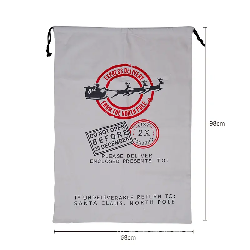 Custom Cotton Linen Christmas Large Capacity Canvas Bag With Drawstring Closure