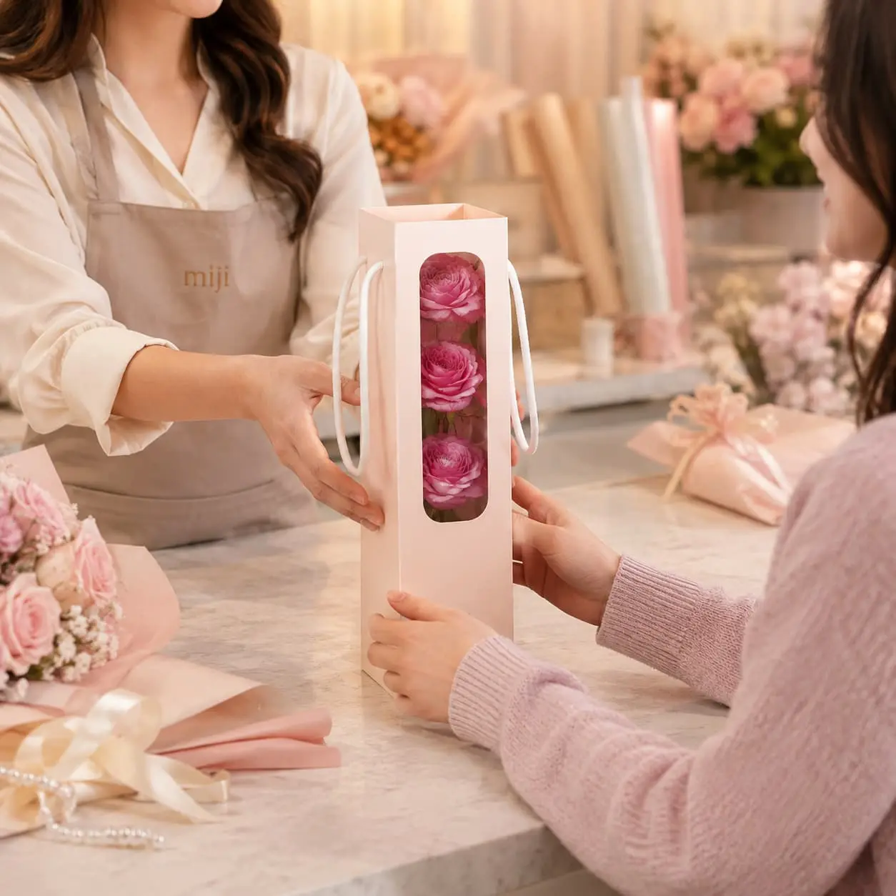 China Custom Single Flower Window Paper Gift Bags | Floral Gift Packaging Manufacturers, Factories