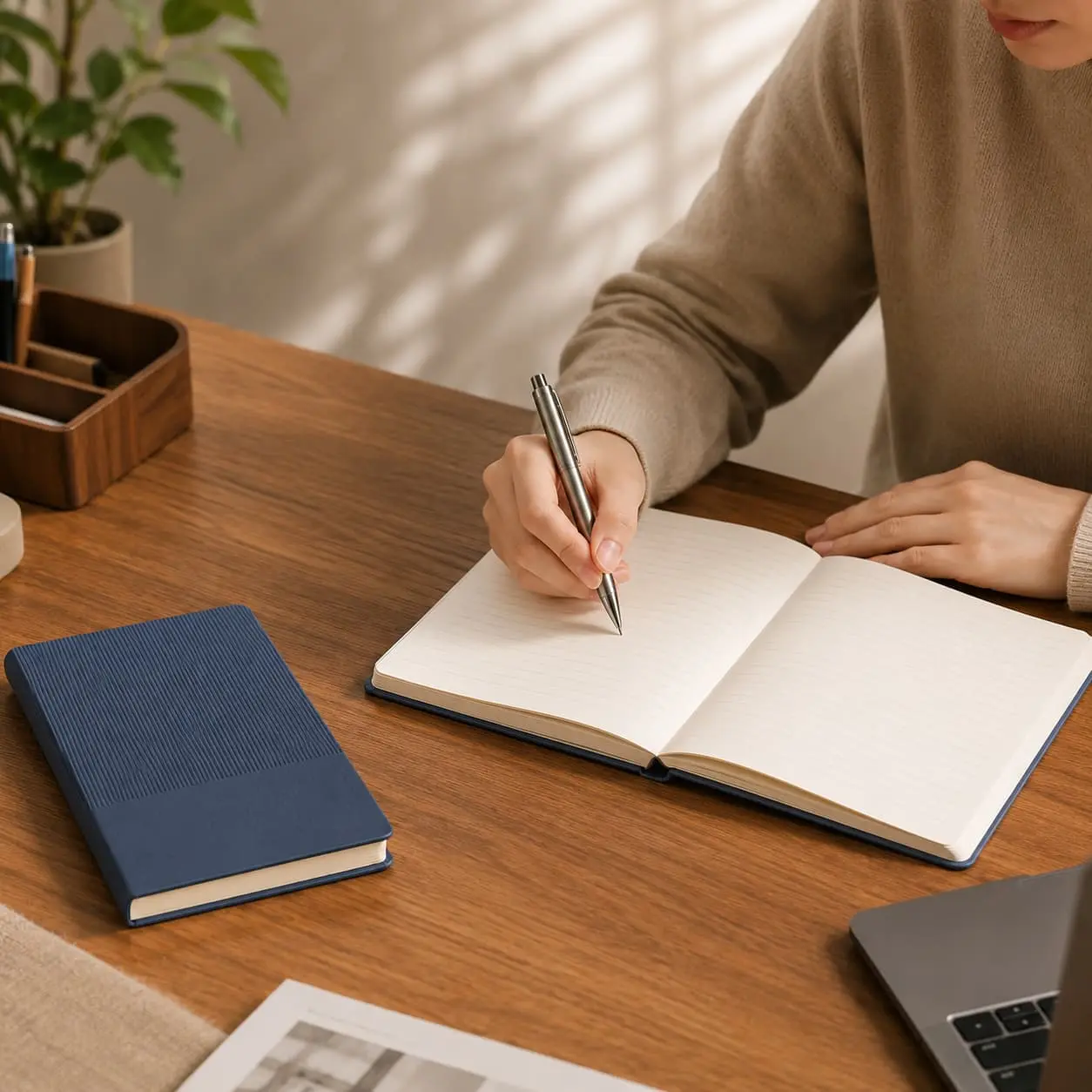 Wholesale Custom A5 Minimalist Striped PU Hardcover Notebook with 200 Lined Pages Supplier, Factory