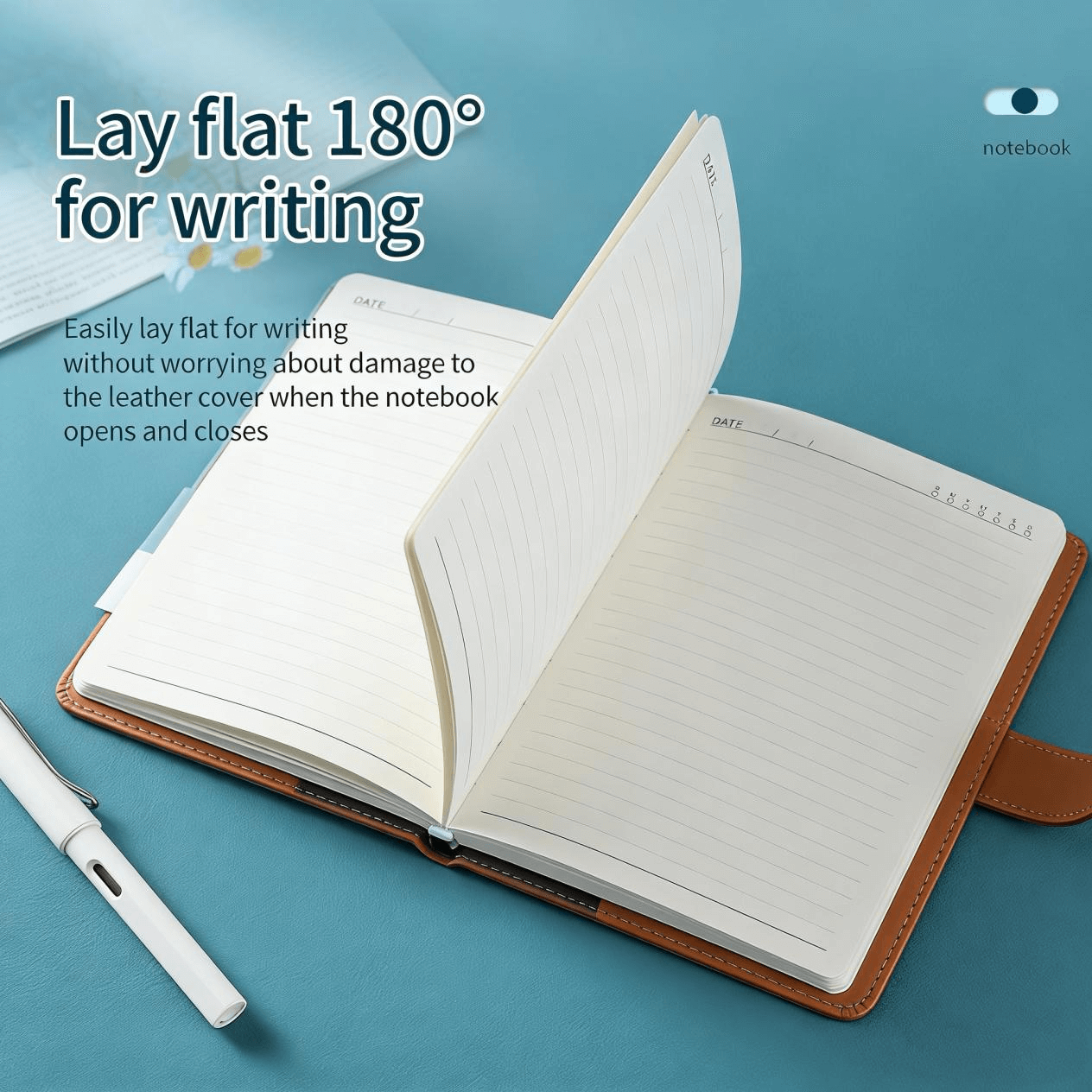 Custom A5 bound notebook flat writing design
