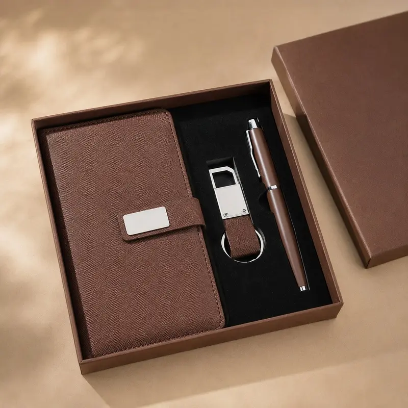 Custom Compact Business Gift Set with Notebook, Pen and Keychain