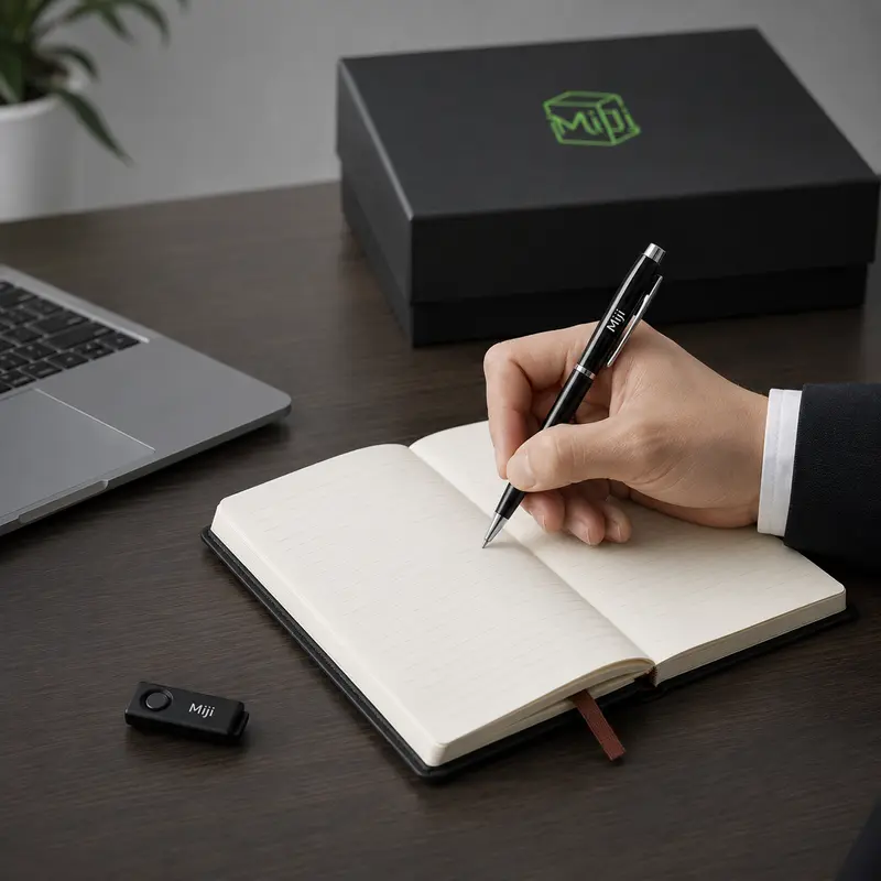 Custom Black Executive Gift Set with Notebook, Pen, USB Drive and Card Holder