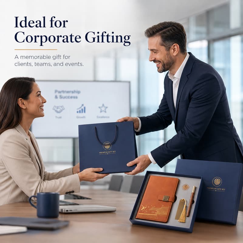 Corporate gift presentation in a modern office