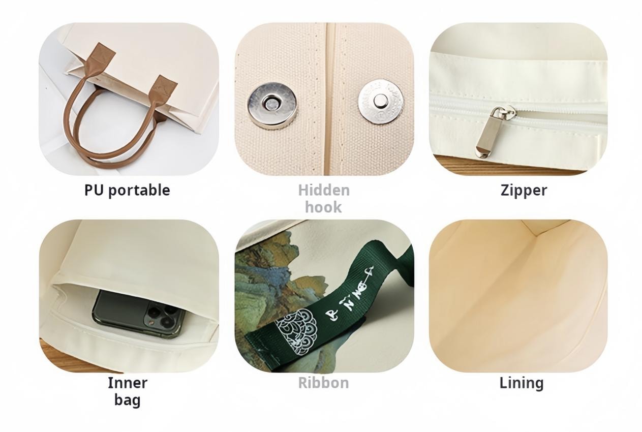 Stylish and Sustainable Reusable Large Business Canvas Shoulder Messenger Shopping Bag detail (1)
