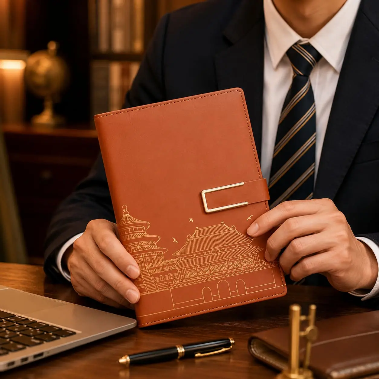 China Custom A5 Chinese Architecture PU Notebook with Metal Clasp | 200 Pages Supplier, Suppliers