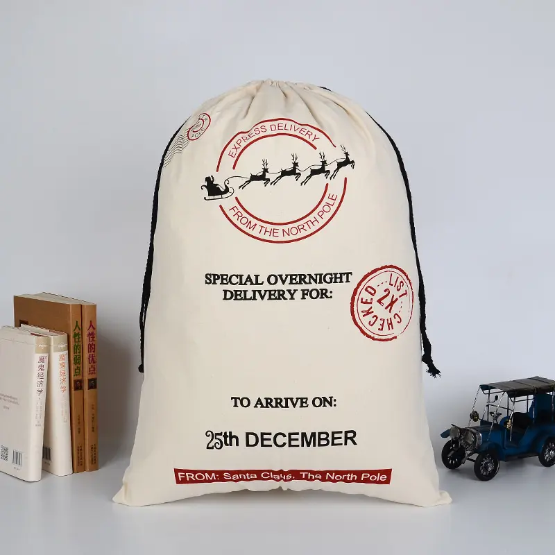 Wholesale Custom-Made Pure Cotton Canvas Christmas Gift Bag With Drawstring Closure Suppliers, Factory