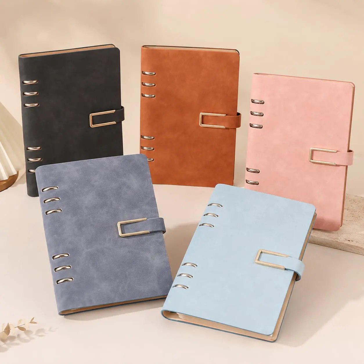 China Custom A5 Soft-Touch PU 6-Ring Loose-Leaf Notebook with Metal Pen Holder Manufacturer, Factories
