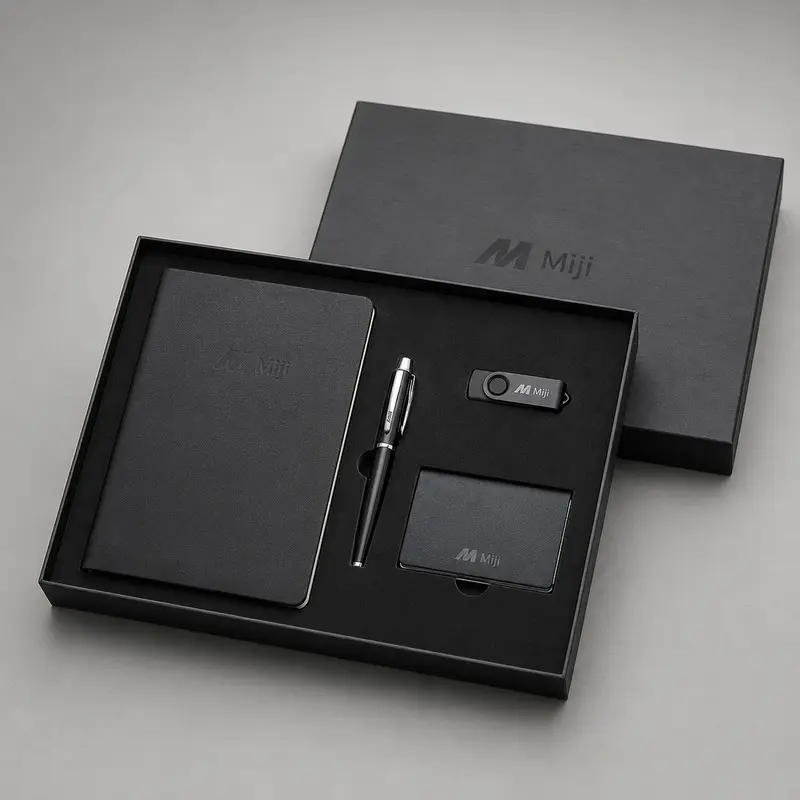 Custom Business Gift Set with Notebook, Pen, USB Drive and Card Holder