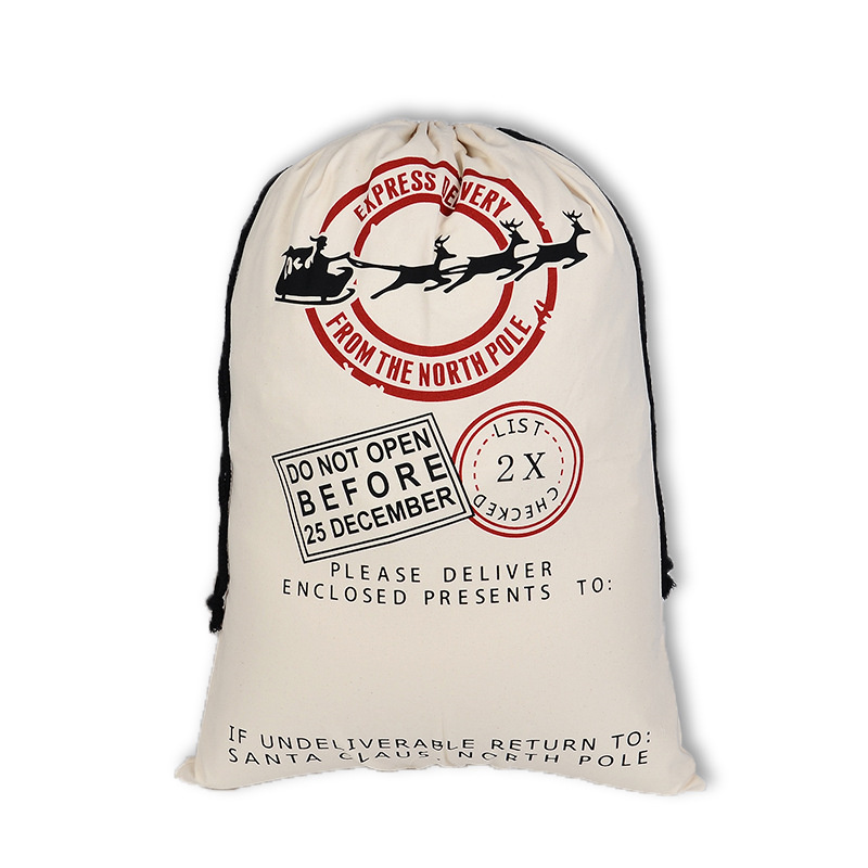 Custom-made cotton canvas Christmas gift bag with drawstring closure