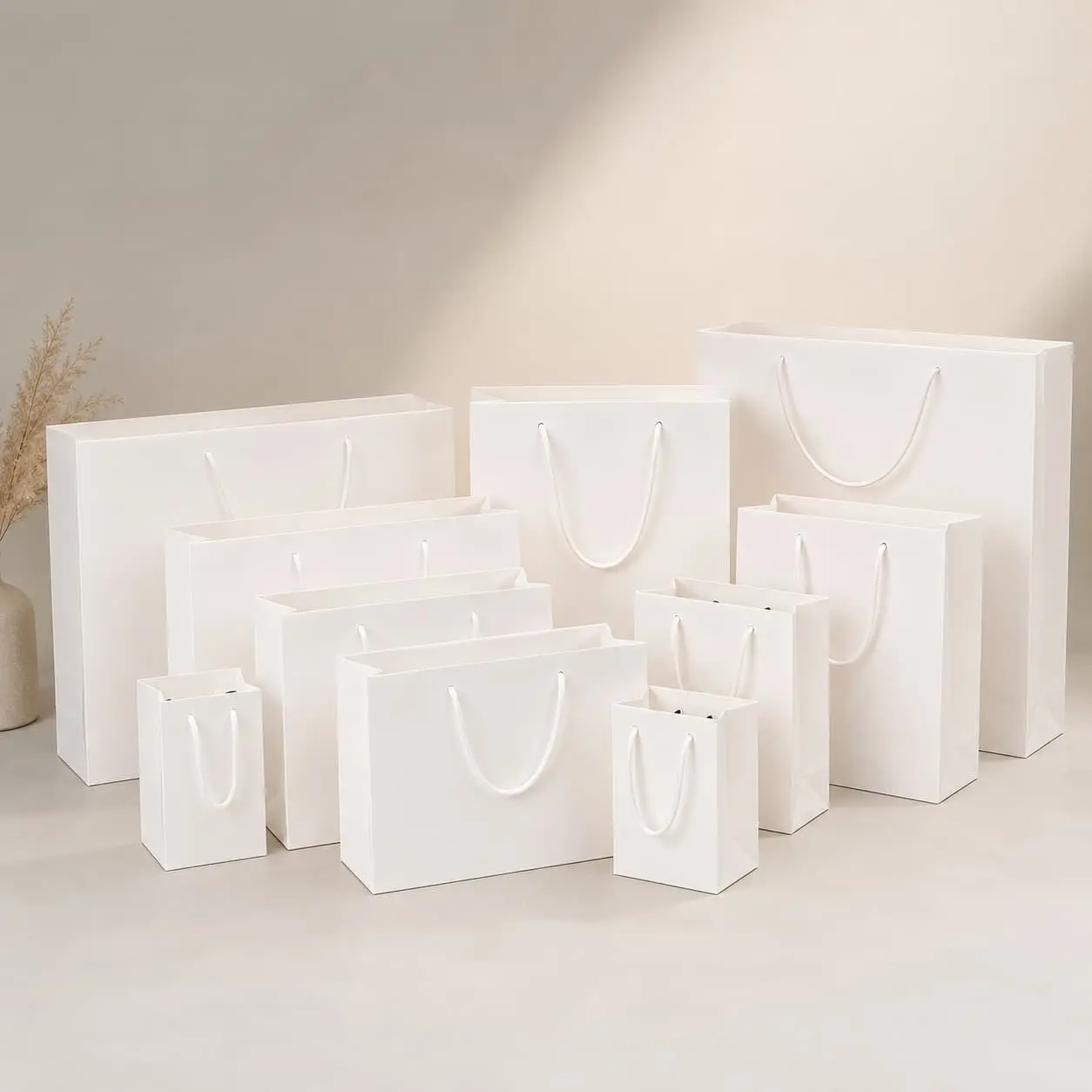 China Custom White Paper Shopping Bags with Twisted Rope Handles Manufacturers, Factory