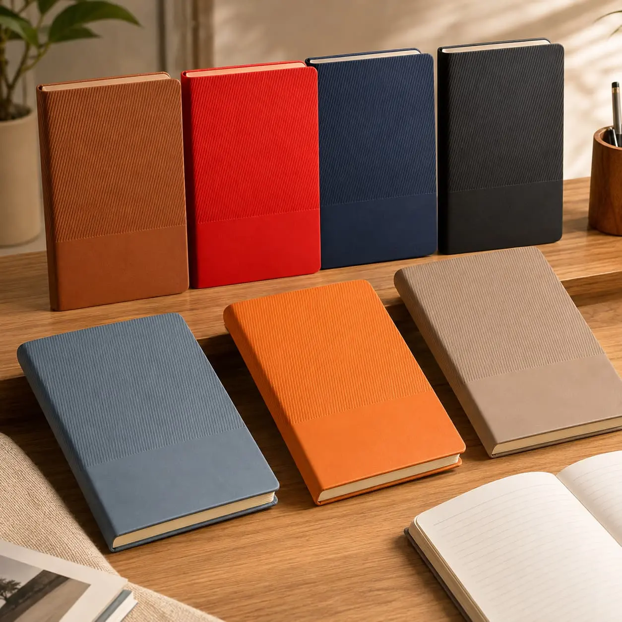 Wholesale Custom A5 Minimalist Striped PU Hardcover Notebook with 200 Lined Pages Supplier, Factory