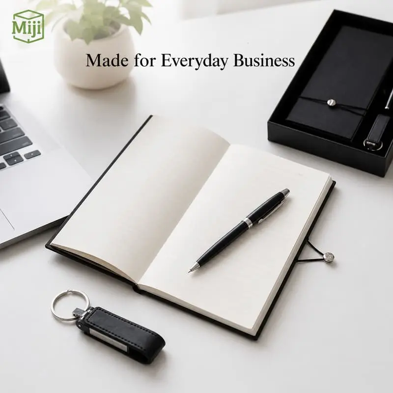 Custom Black Business Gift Set with Notebook, Pen and Keychain