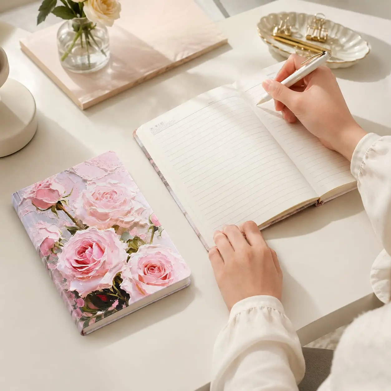 China Custom A5 Rose Floral PU Hardcover Notebook | Lined Journal Supplier, Factory