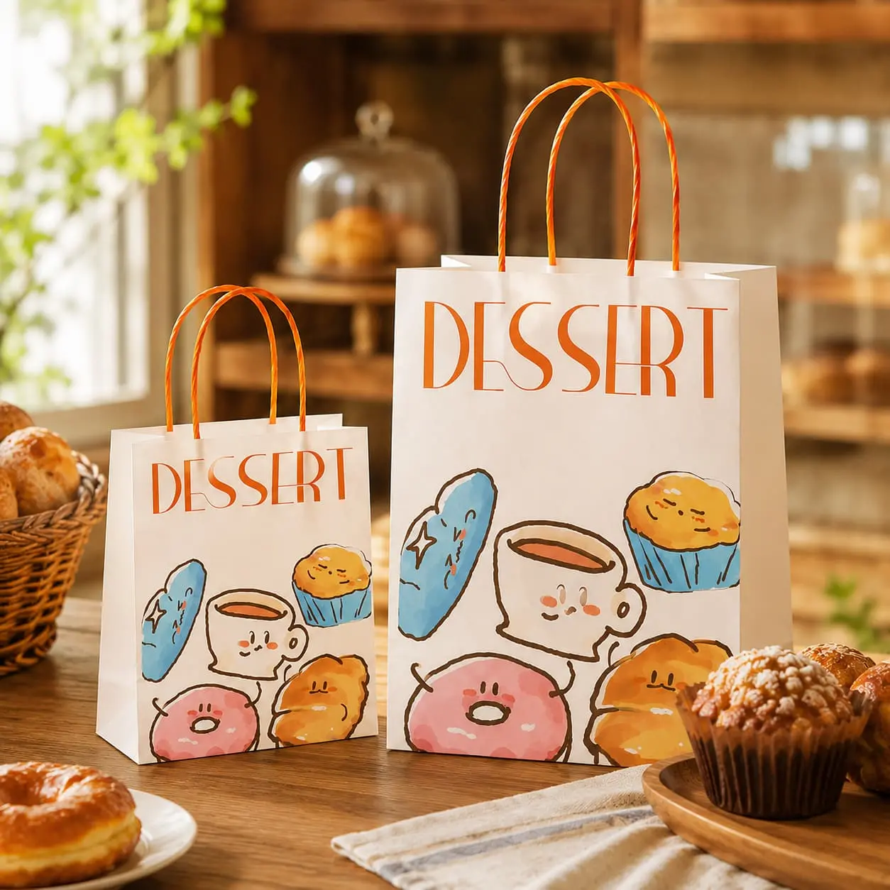 Custom Custom Dessert Paper Gift Bags for Bakery Takeaway | Two Sizes & Original Artwork Manufacturer, Suppliers