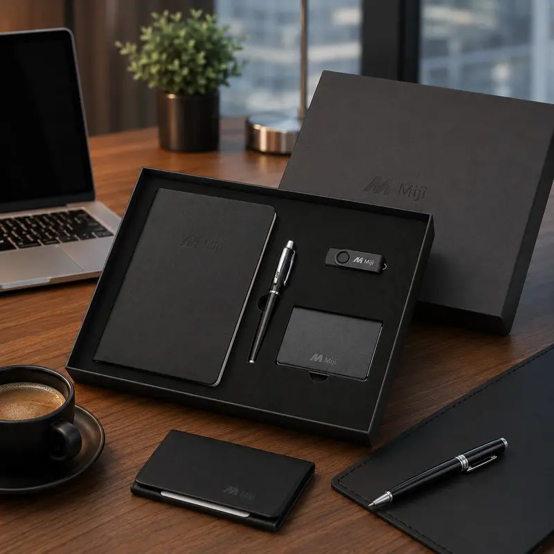 Custom Business Gift Set with Notebook, Pen, USB Drive and Card Holder