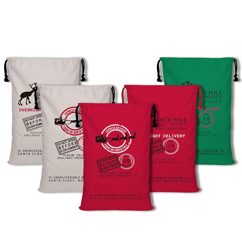 Custom Cotton Linen Christmas Large Capacity Canvas Bag With Drawstring Closure