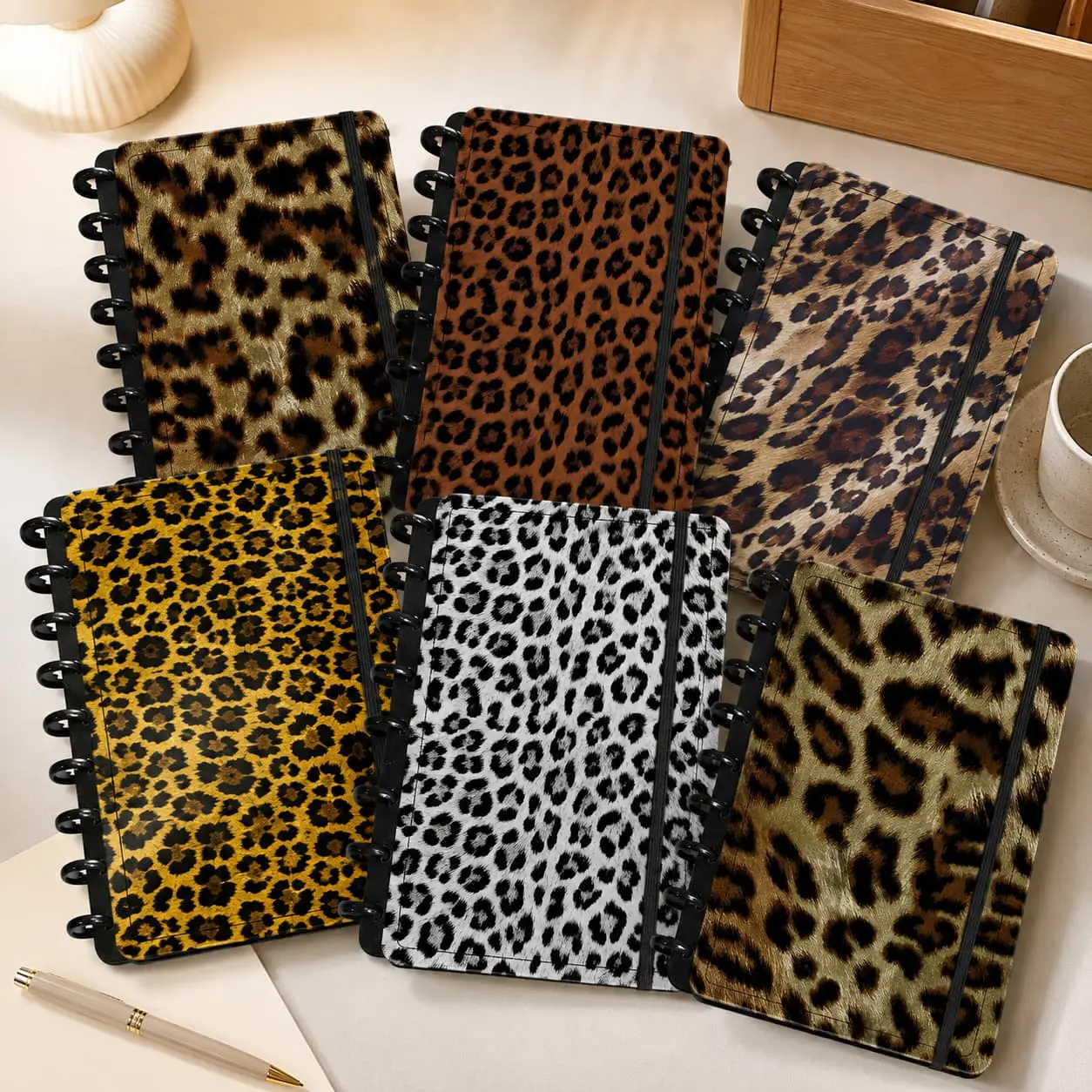 Wholesale Custom A5 Leopard Print Disc-Bound Notebook with Refillable Lined Pages Manufacturers, Supplier