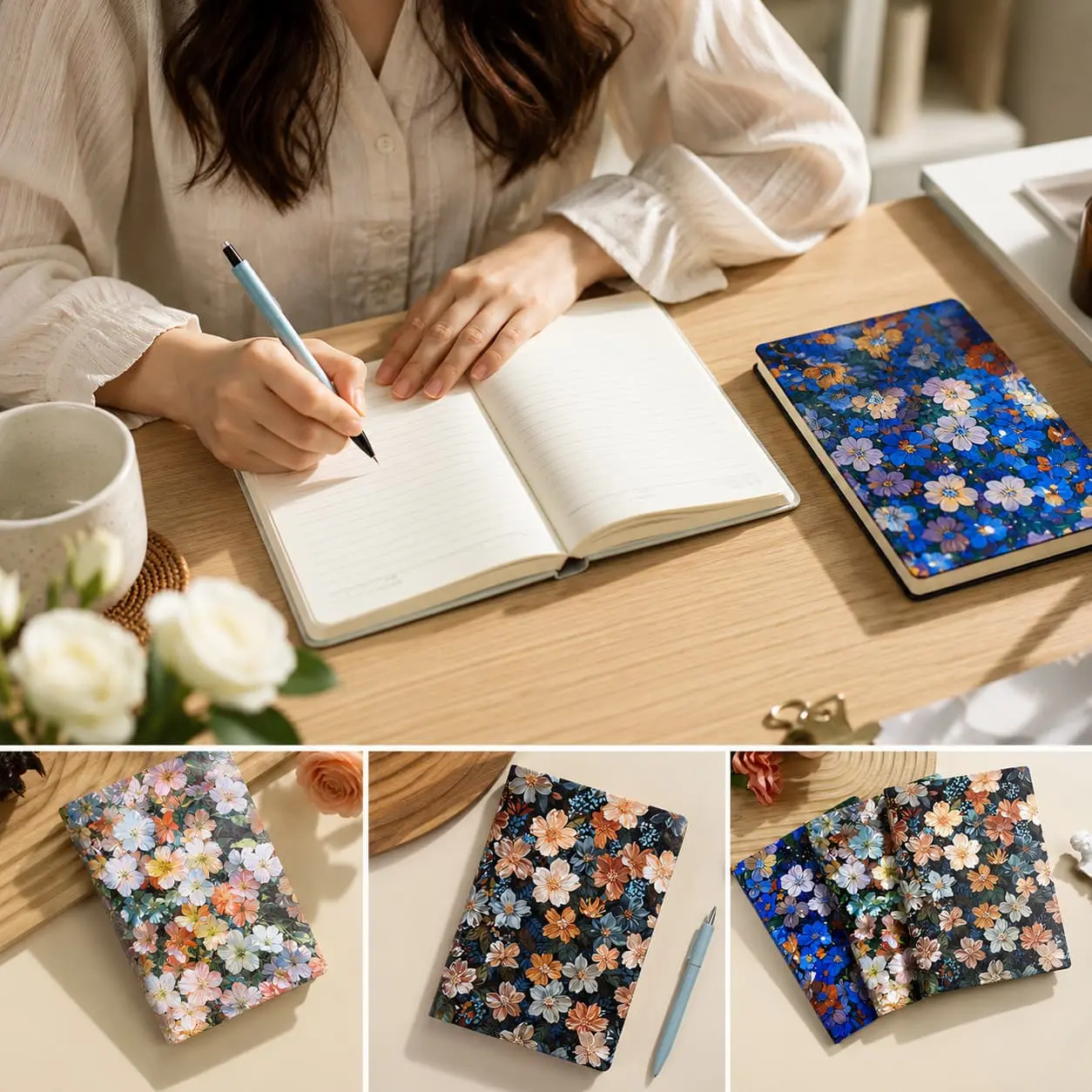 Wholesale Custom A5 Floral PU Hardcover Notebooks | Printed Journal Collection Manufacturer, Factory