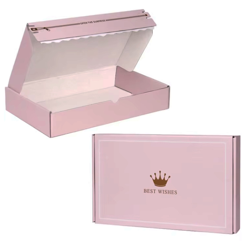 Custom Color Printed Folding Zipper Double sided Adhesive Tear off Paper Box Corrugated Paper Transport Box