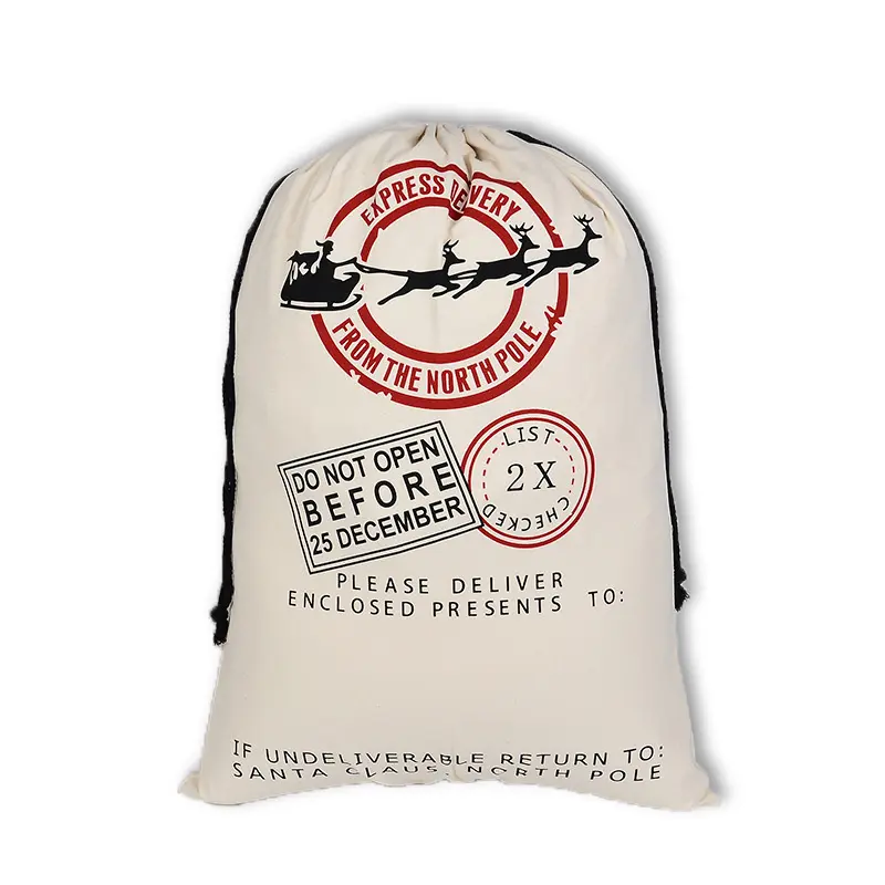 Wholesale Custom-Made Pure Cotton Canvas Christmas Gift Bag With Drawstring Closure Suppliers, Factory