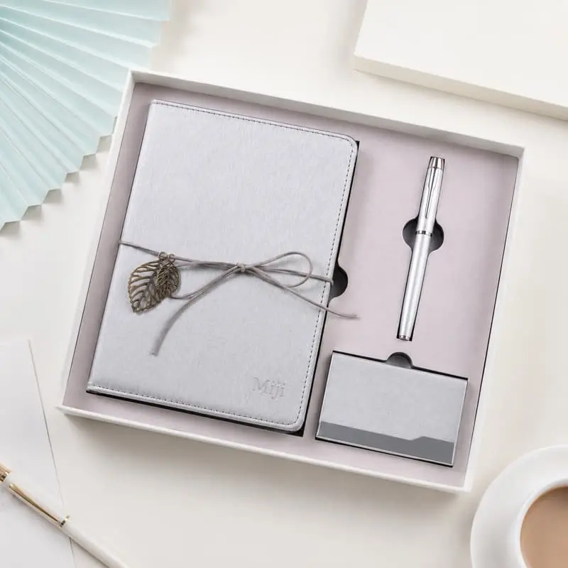 Custom Silver Notebook Pen Card Holder Gift Set