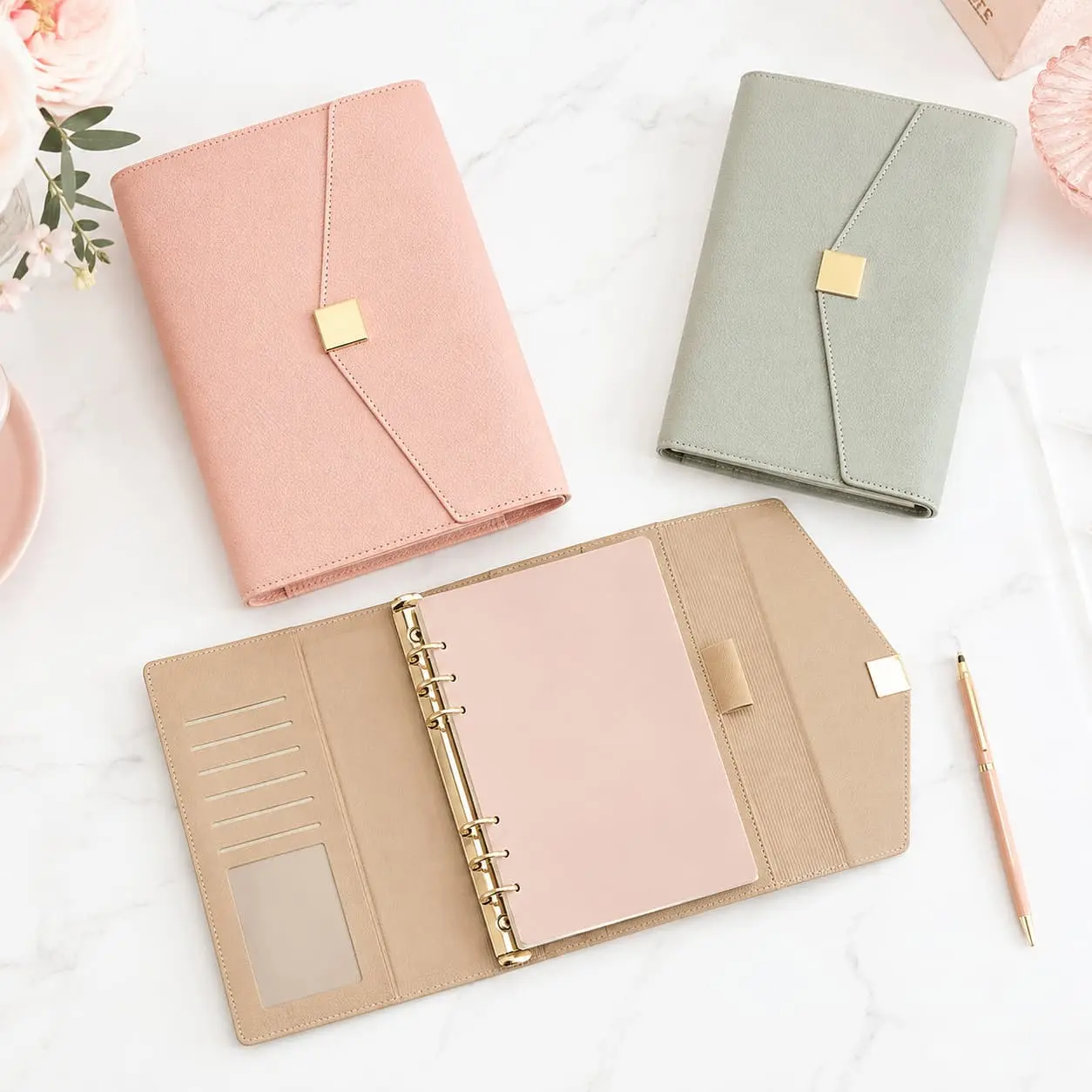 Wholesale Custom Refillable 6-Ring PU Planner Organizer | Card Slots & Pen Loop Factories, Factory