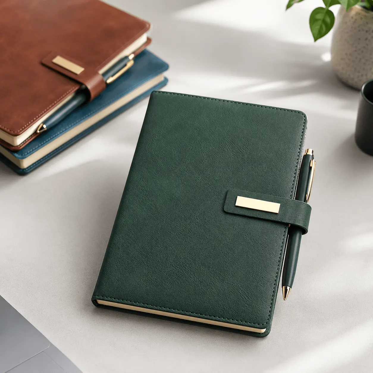 Custom A5 PU Leather Business Notebook with Metal Buckle and Pen Holder