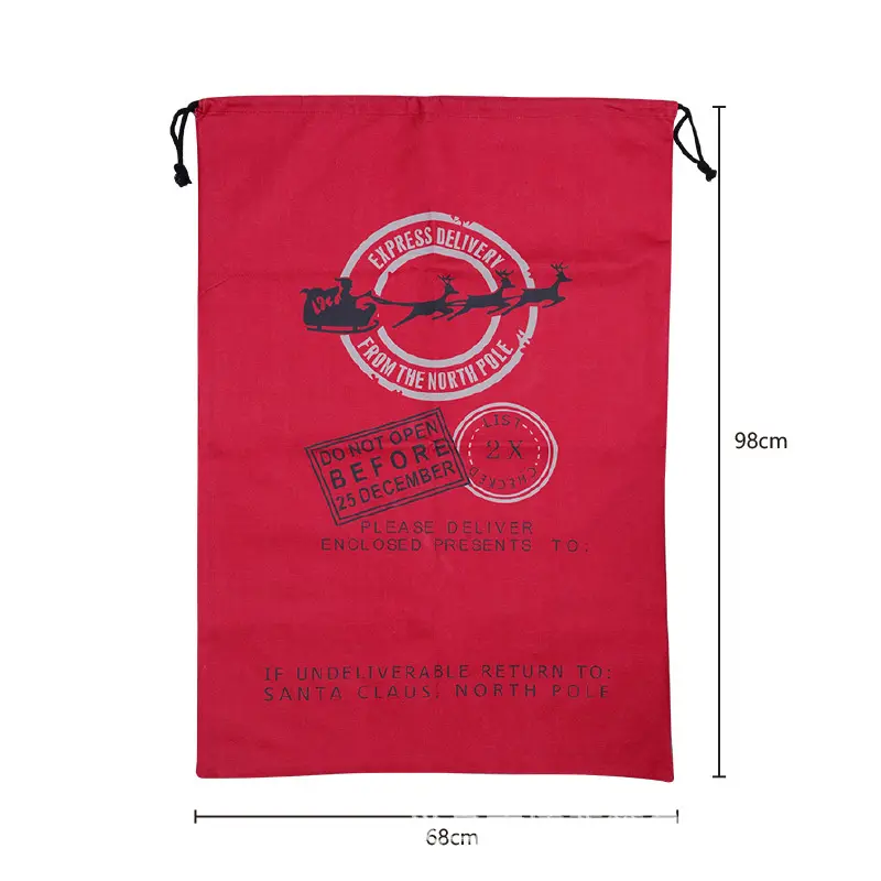 Custom Cotton Linen Christmas Large Capacity Canvas Bag With Drawstring Closure