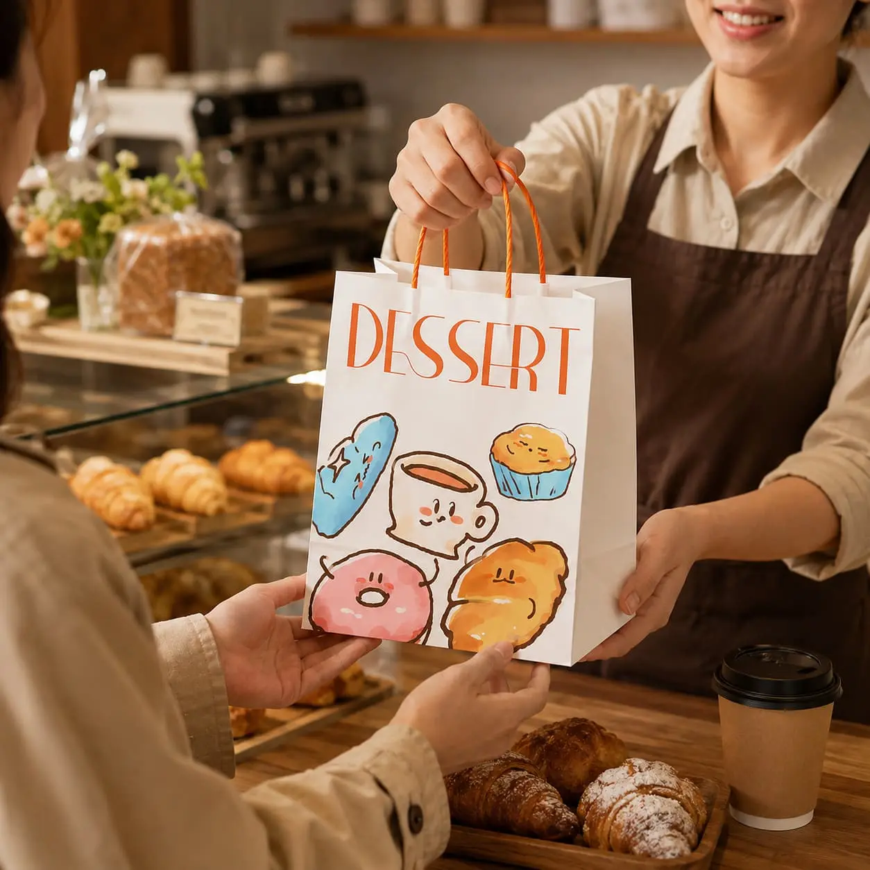 Custom Custom Dessert Paper Gift Bags for Bakery Takeaway | Two Sizes & Original Artwork Manufacturer, Suppliers