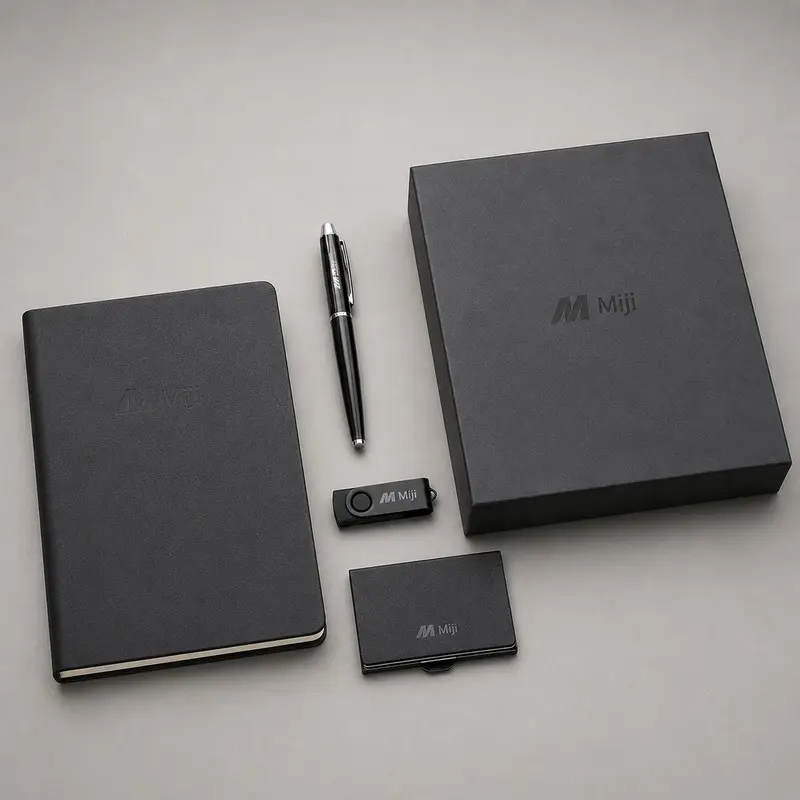 Custom Business Gift Set with Notebook, Pen, USB Drive and Card Holder