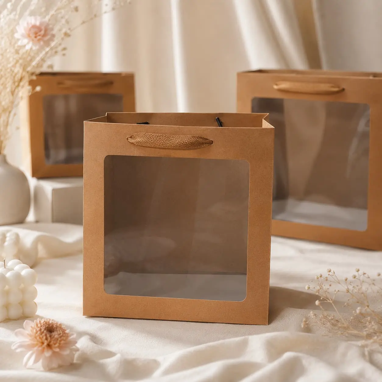 Custom Custom Clear Window Paper Gift Bags with Rope Handles Factories, Factory