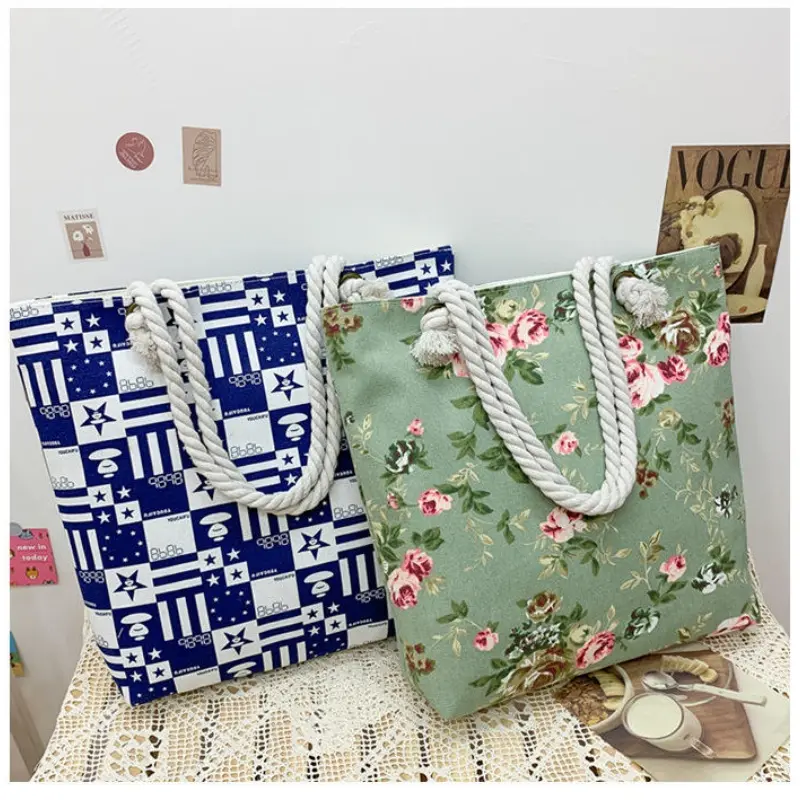 Custom Internet Celebrity Korean Style Canvas Bag Zipper Closure Embroidered Fabric Manufacturers, Factories
