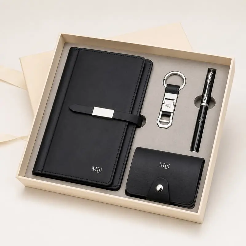 Custom Business Gift Set with Notebook, Pen, Keychain and Card Holder