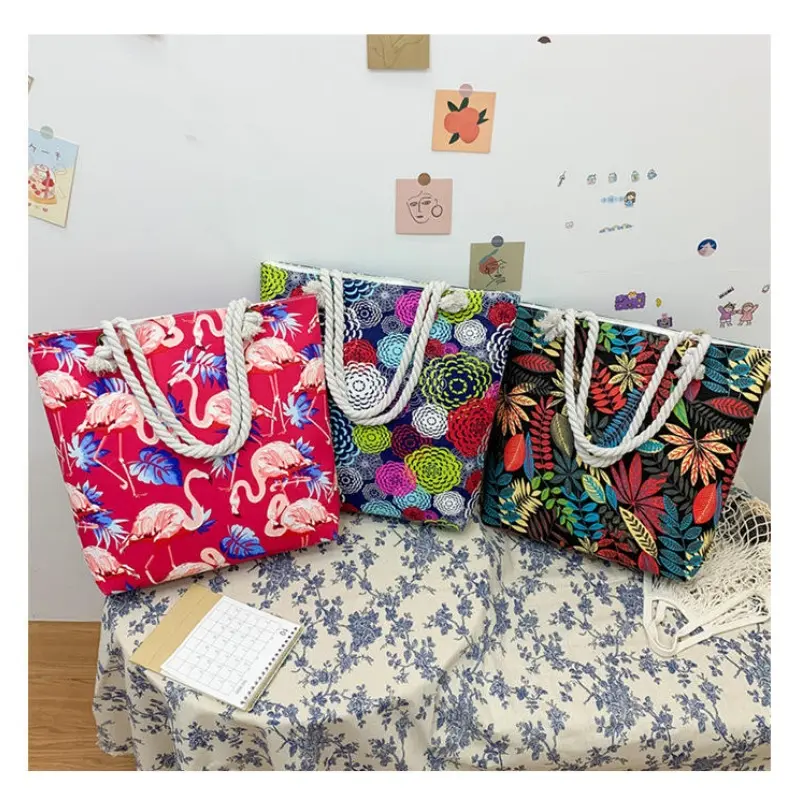 Custom Internet Celebrity Korean Style Canvas Bag Zipper Closure Embroidered Fabric Manufacturers, Factories