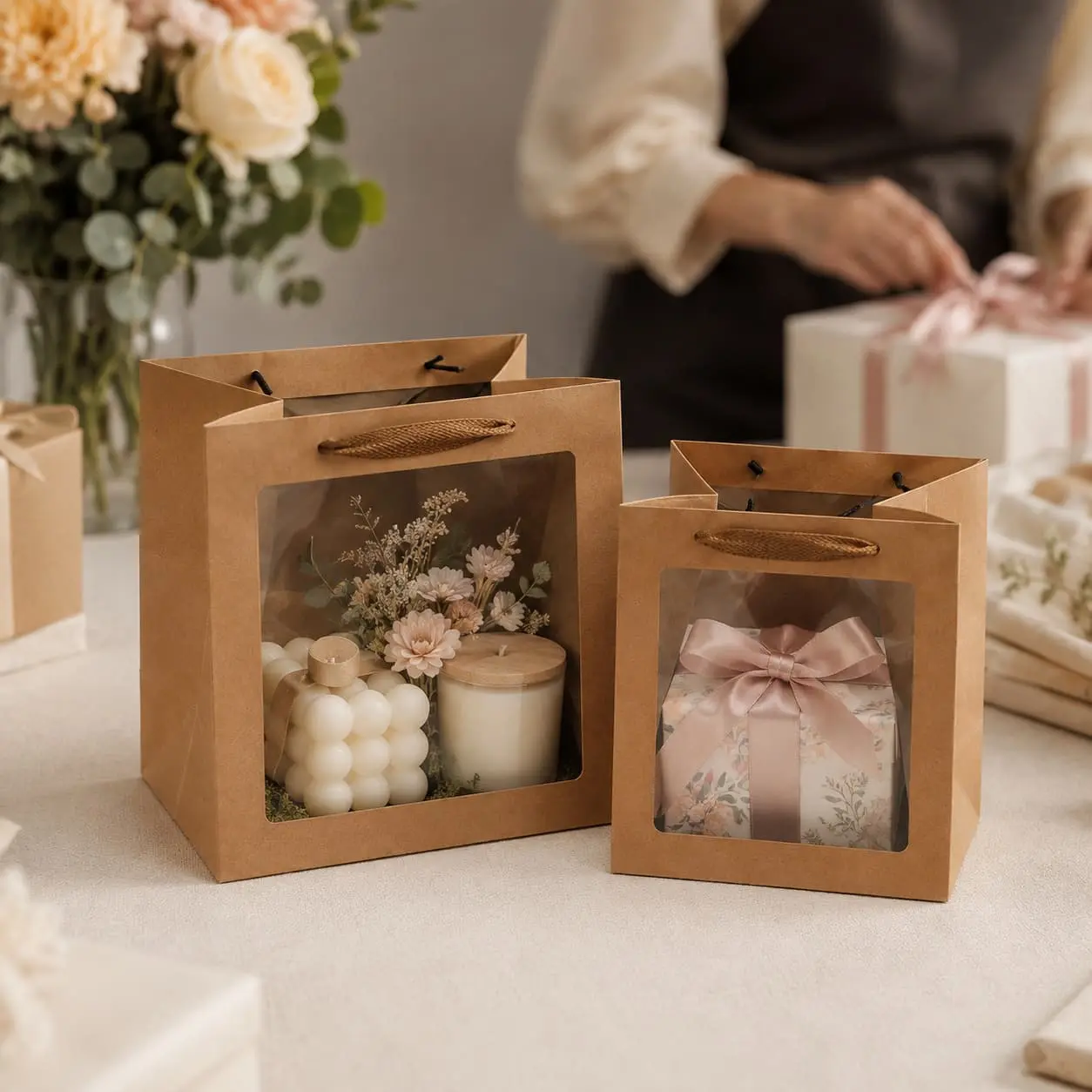 Custom Custom Clear Window Paper Gift Bags with Rope Handles Factories, Factory