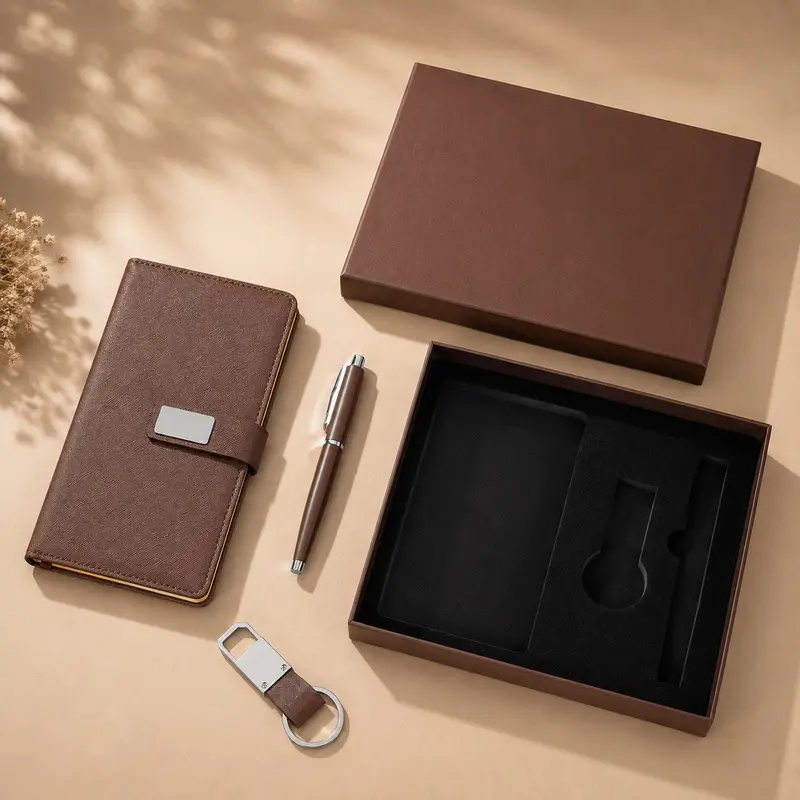 Custom Compact Business Gift Set with Notebook, Pen and Keychain