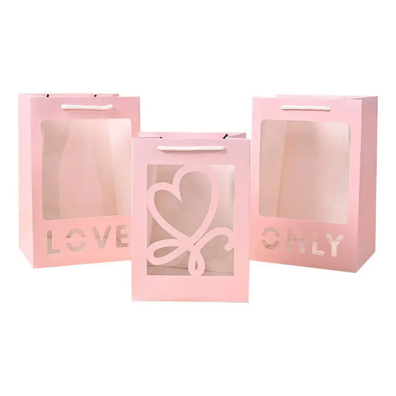 Custom Logo Recyclable Shopping Gift Paper Bags With Clear Transparent Window