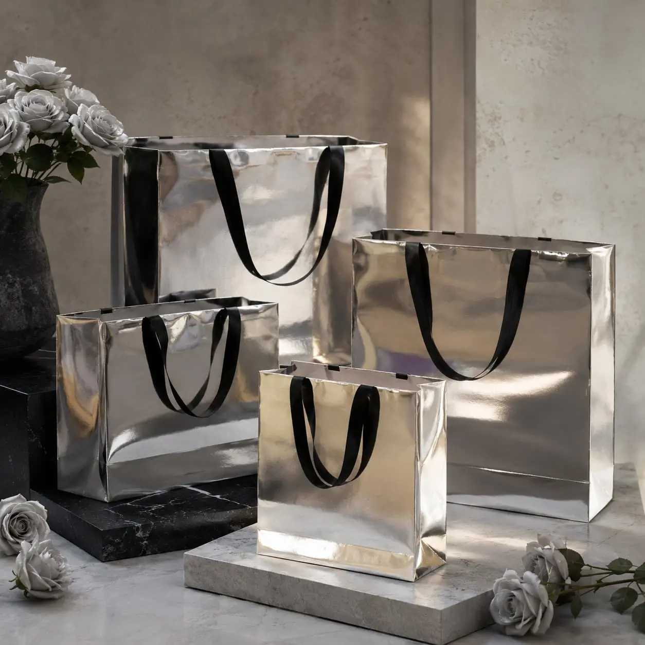 China Custom Silver Mirror Metallic Paper Gift Bags | Luxury Retail & Gifting Packaging Manufacturer, Supplier